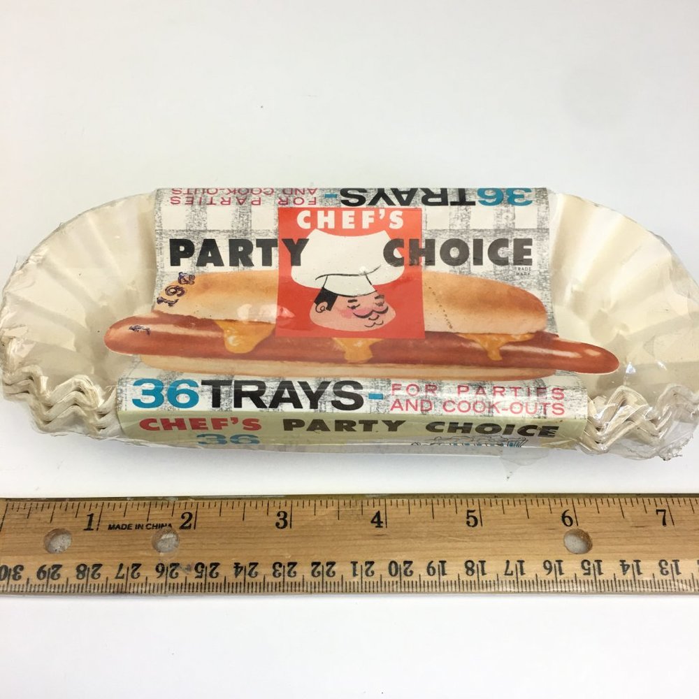 Vtg 1963 Chefs Party Choice‎ Hot Dog Tray Fluted Paper White Prop Collector Rare